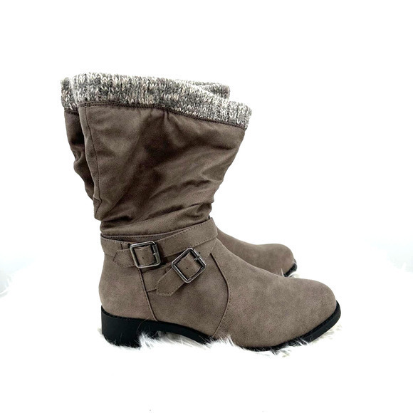 NWOB Torrid size 8 zip up mid calf boots taupe wide calf double buckle moto - Picture 3 of 7